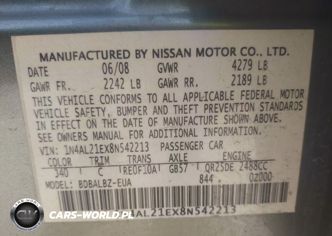 2008 Nissan Altima 2.5 S VIN:1N4AL21EX8N542213 - 9