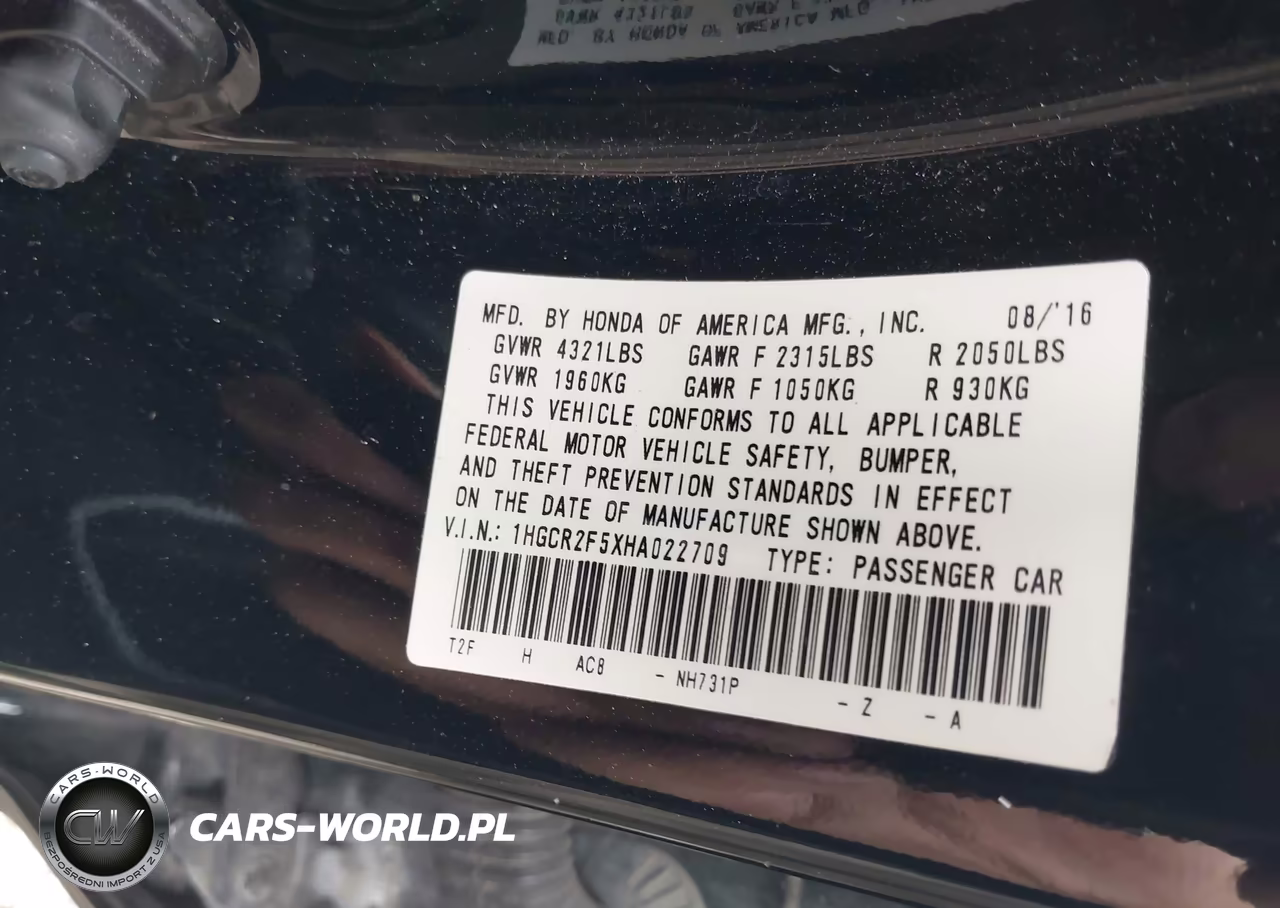 2017 Honda Accord Sport VIN:1HGCR2F5XHA022709 - 9