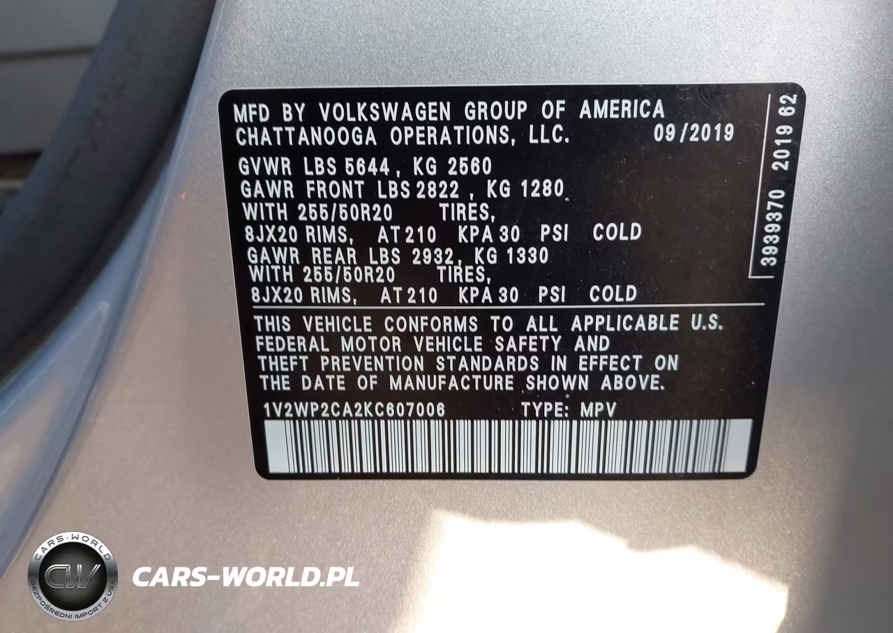 2019 Volkswagen Atlas 2.0T Se W-Technology VIN:1V2WP2CA2KC607006 - 9