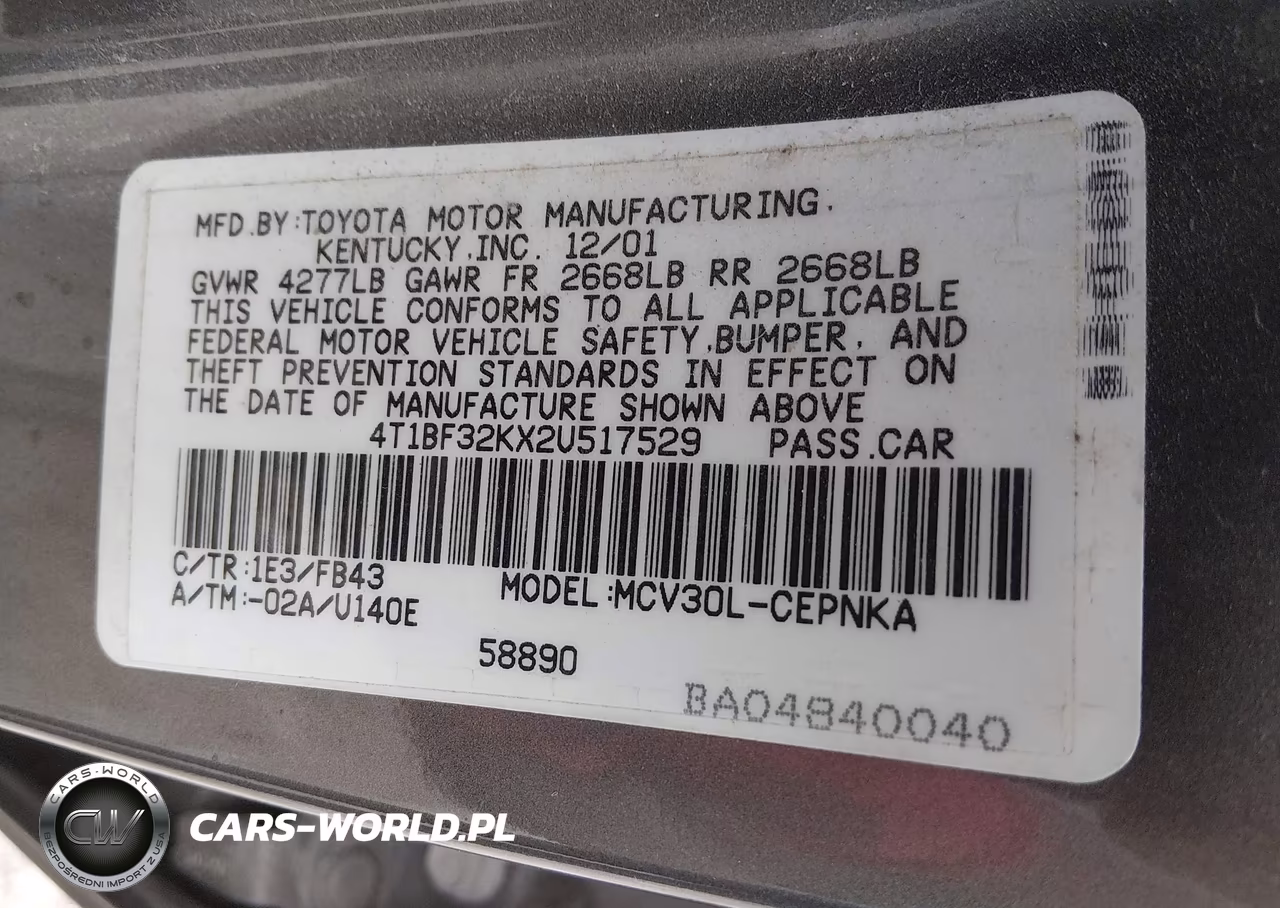 2002 Toyota Camry Le V6 VIN:4T1BF32KX2U517529 - 9