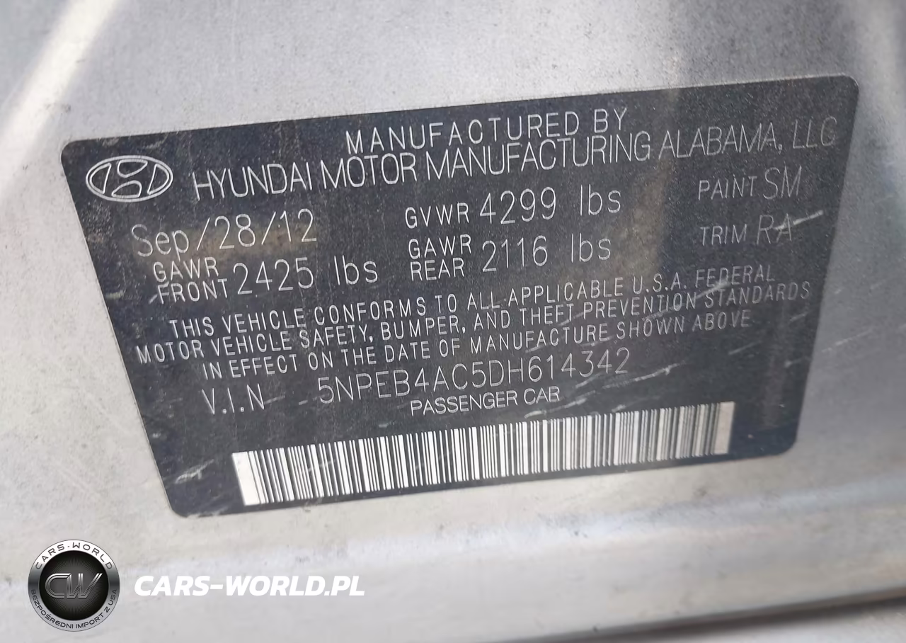2013 Hyundai Sonata Gls VIN:5NPEB4AC5DH614342 - 9