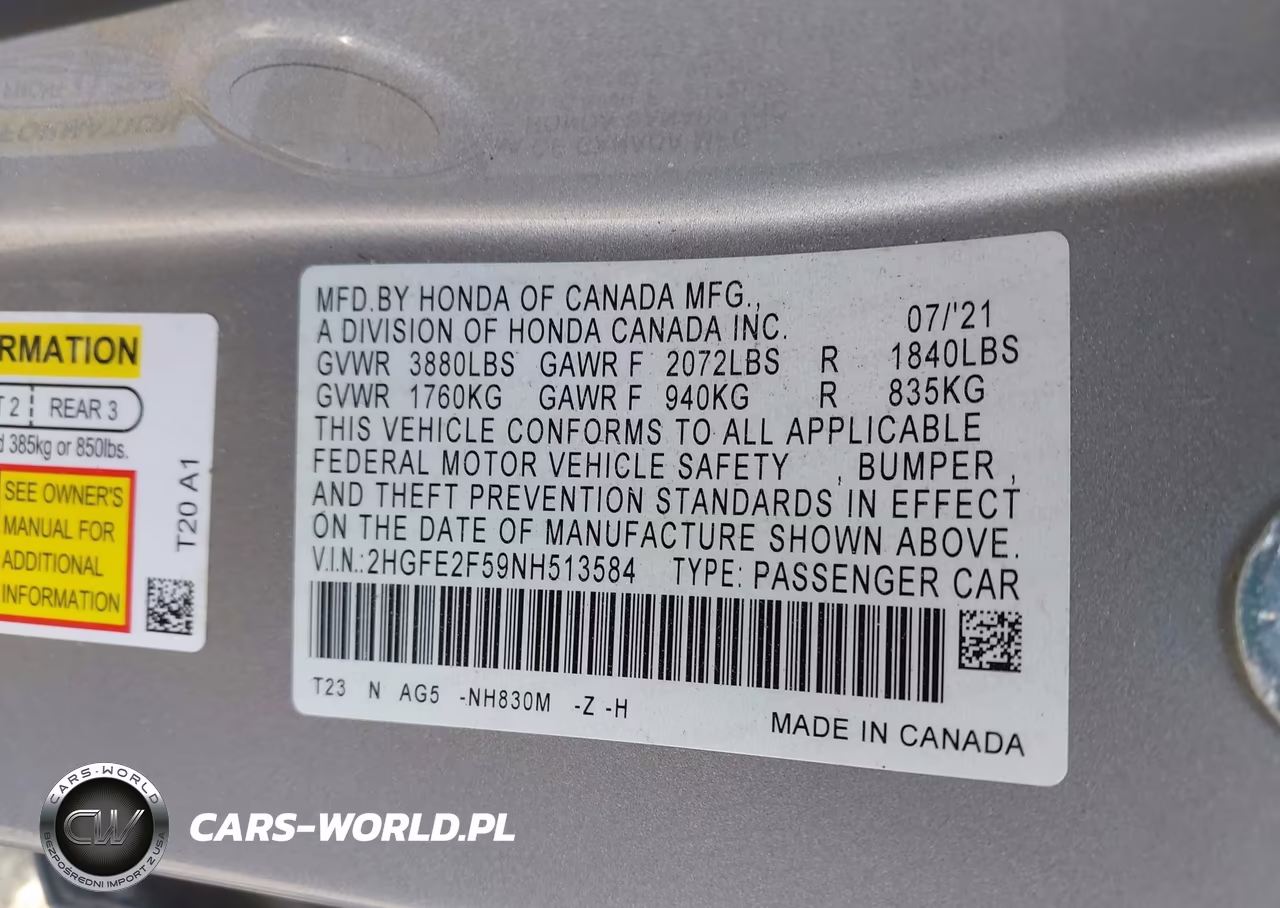 2022 Honda Civic Sport VIN:2HGFE2F59NH513584 - 9