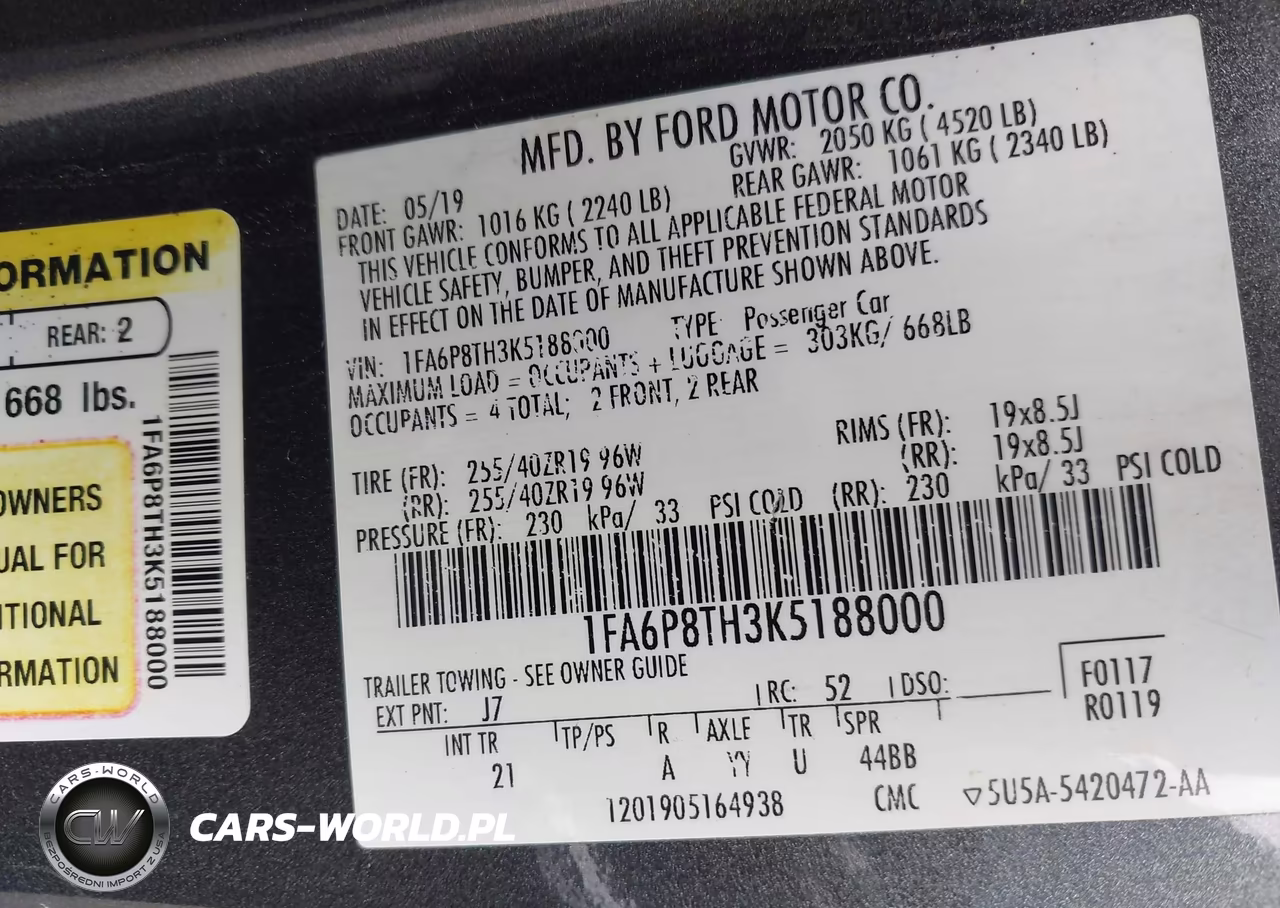 2019 Ford Mustang Ecoboost VIN:1FA6P8TH3K5188000 - 9