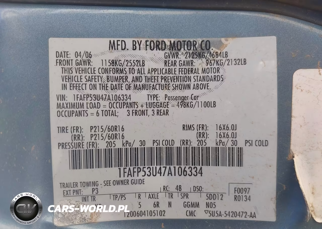 2007 Ford Taurus Se VIN:1FAFP53U47A106334 - 9