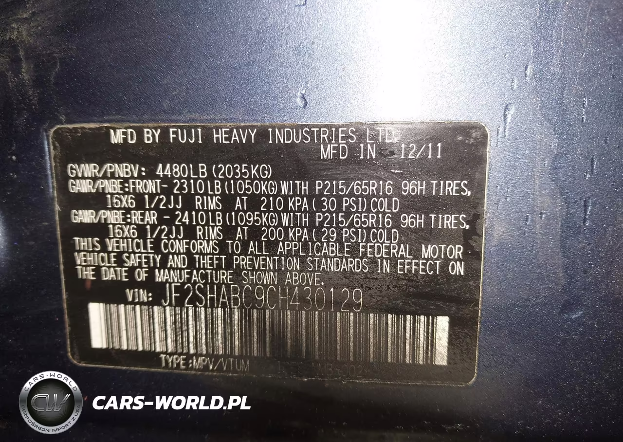 2012 Subaru Forester 2.5X VIN:JF2SHABC9CH430129 - 9