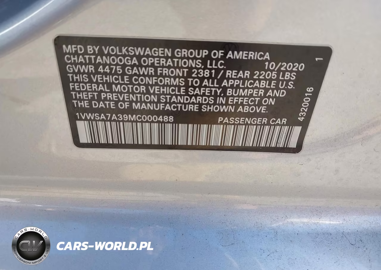 2021 Volkswagen Passat 2.0T Se VIN:1VWSA7A39MC000488 - 9