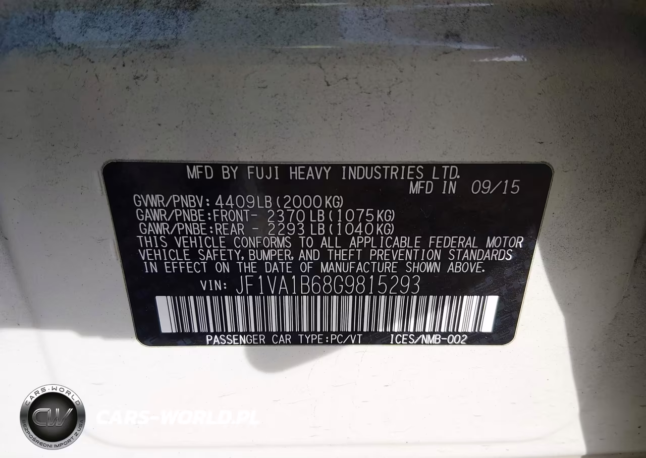 2016 Subaru Wrx VIN:JF1VA1B68G9815293 - 9
