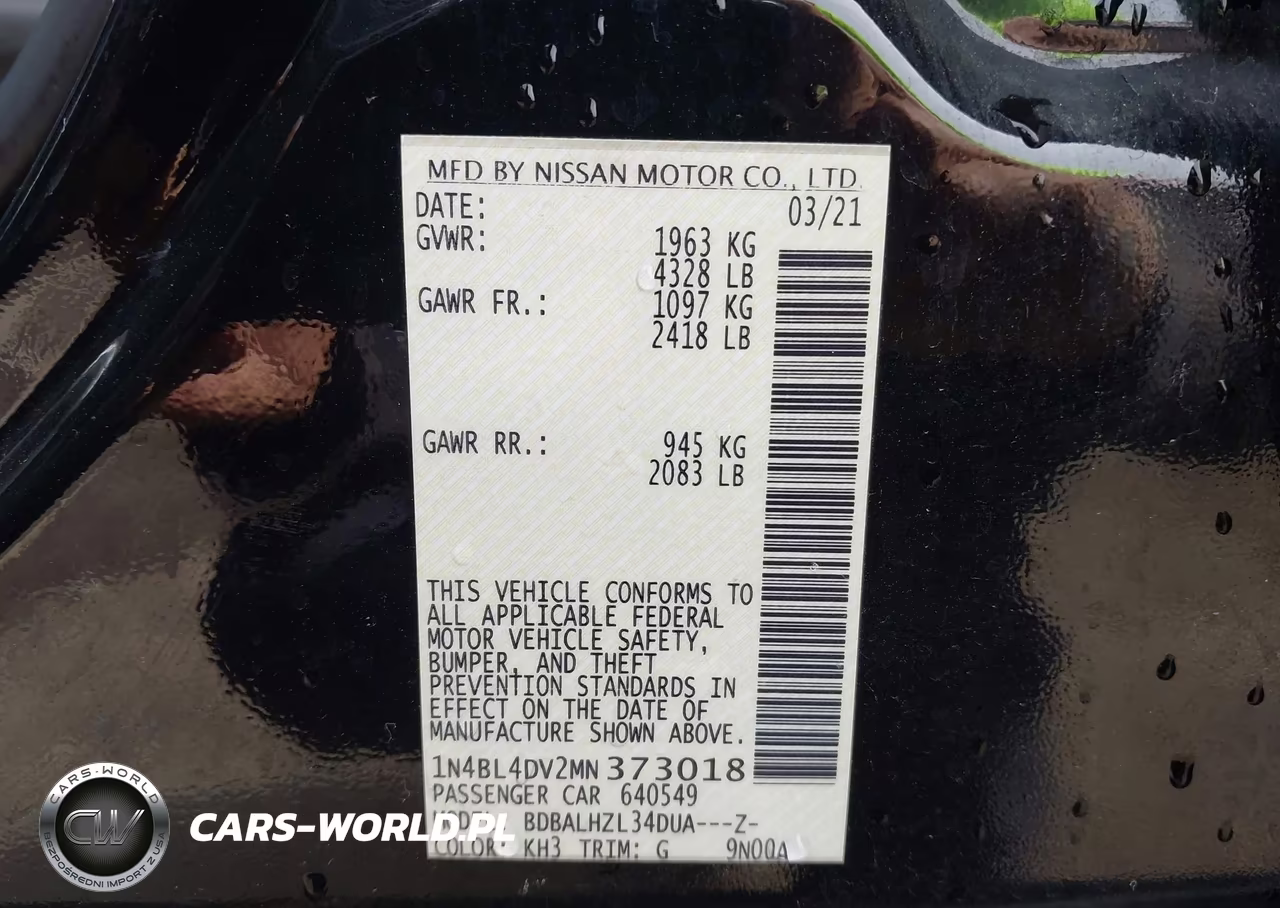 2021 Nissan Altima Sv Fwd VIN:1N4BL4DV2MN373018 - 9