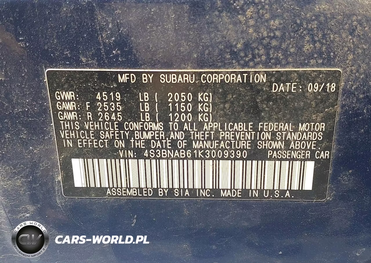 2019 Subaru Legacy 2.5I VIN:4S3BNAB61K3009390 - 9