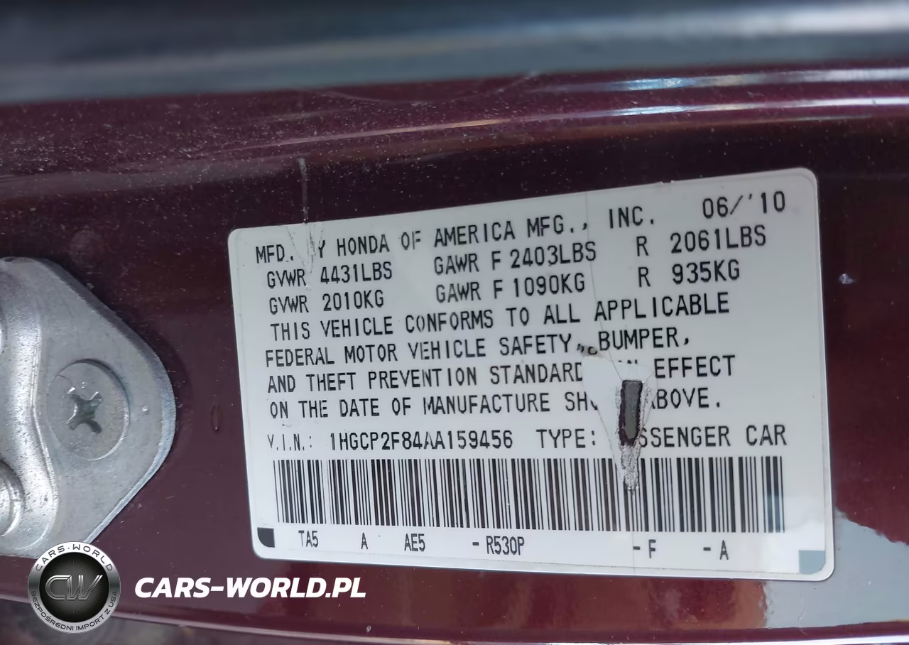 2010 Honda Accord 2.4 Ex-L VIN:1HGCP2F84AA159456 - 9