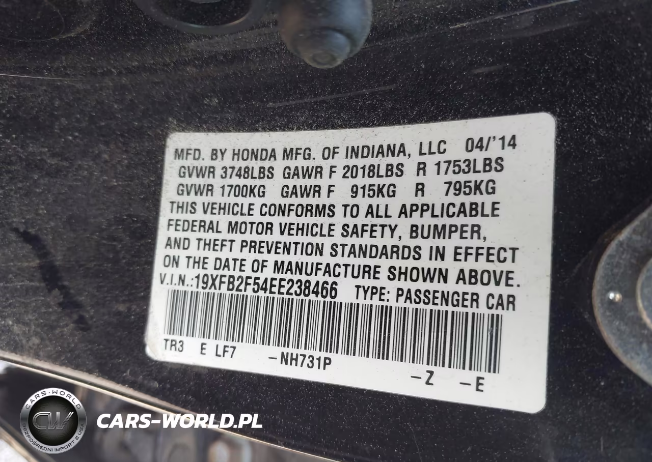2014 Honda Civic Lx VIN:19XFB2F54EE238466 - 9