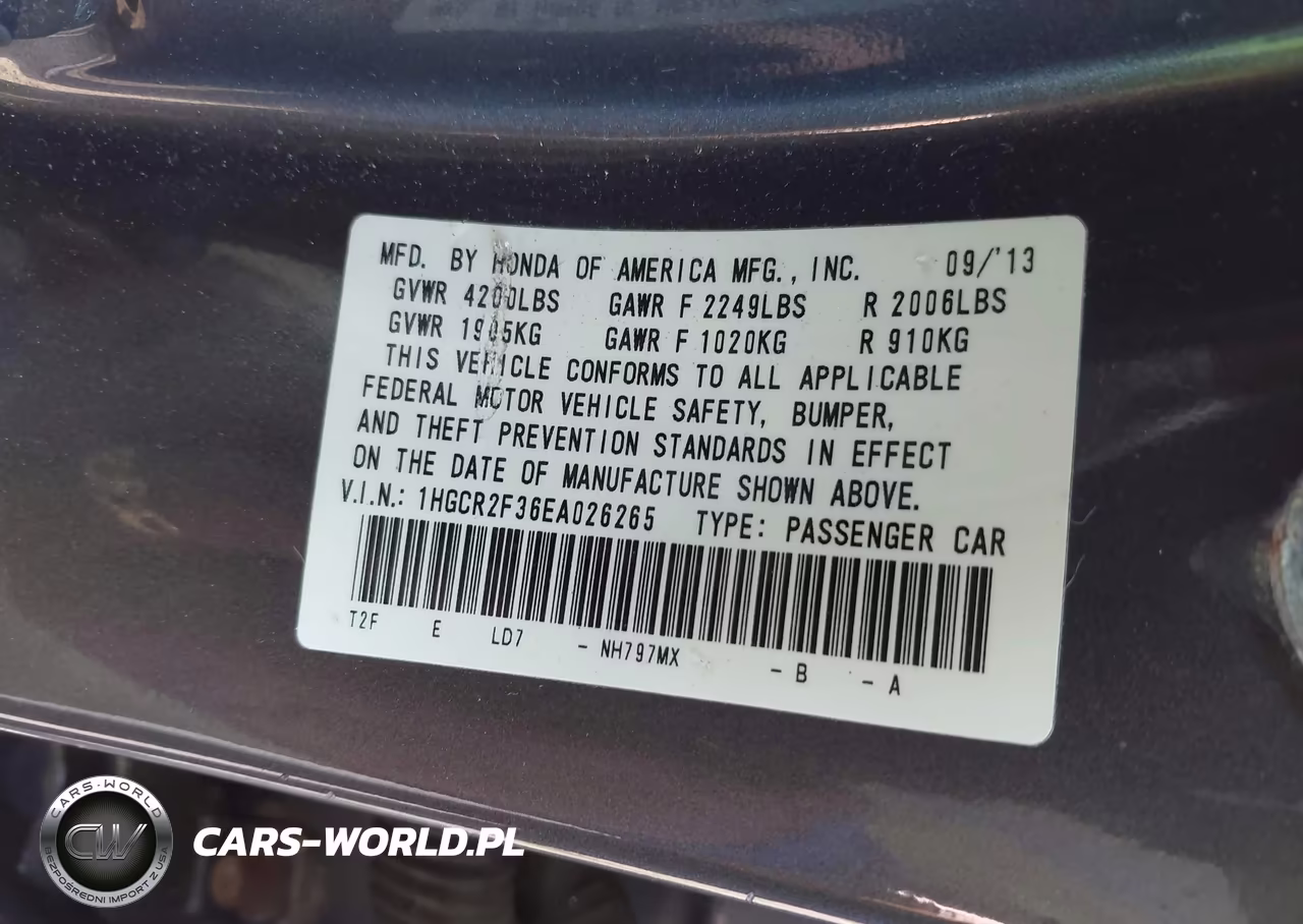 2014 Honda Accord Lx VIN:1HGCR2F36EA026265 - 9