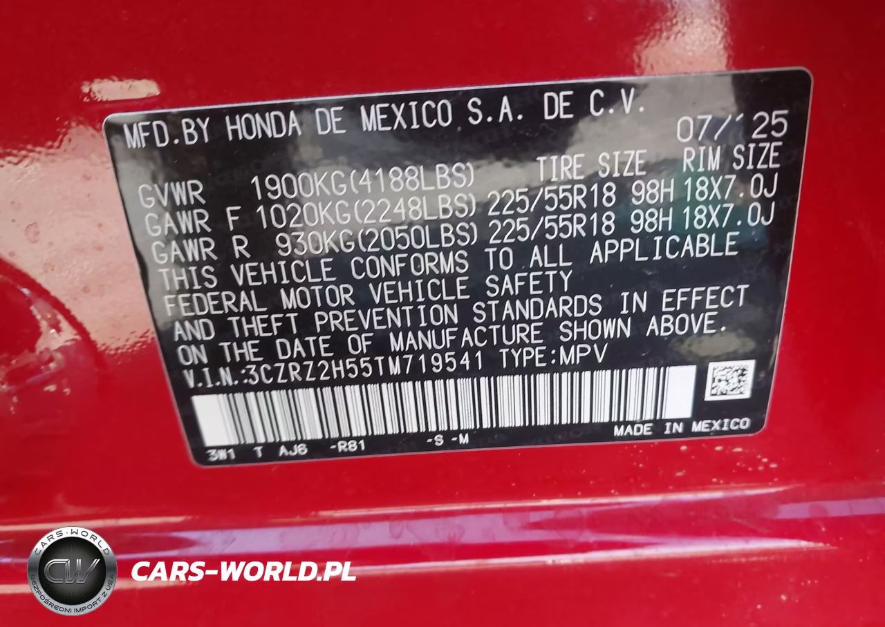 2026 Honda Hr-V Awd Sport VIN:3CZRZ2H55TM719541 - 9