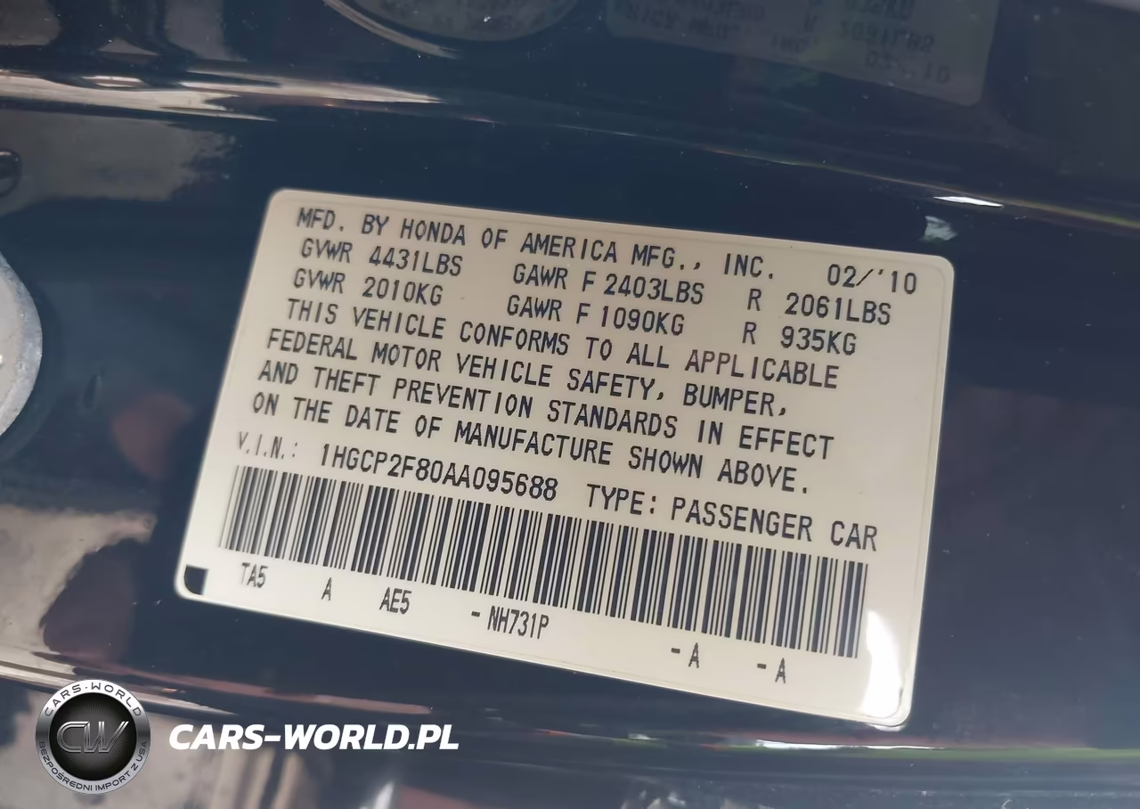 2010 Honda Accord 2.4 Ex-L VIN:1HGCP2F80AA095688 - 9