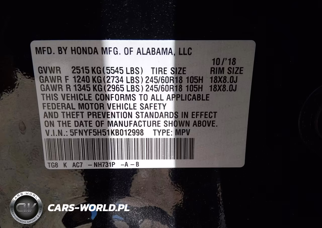 2019 Honda Pilot Ex-L VIN:5FNYF5H51KB012998 - 9