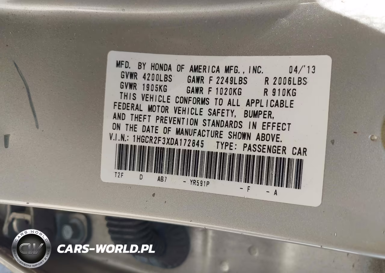 2013 Honda Accord Lx VIN:1HGCR2F3XDA172845 - 9