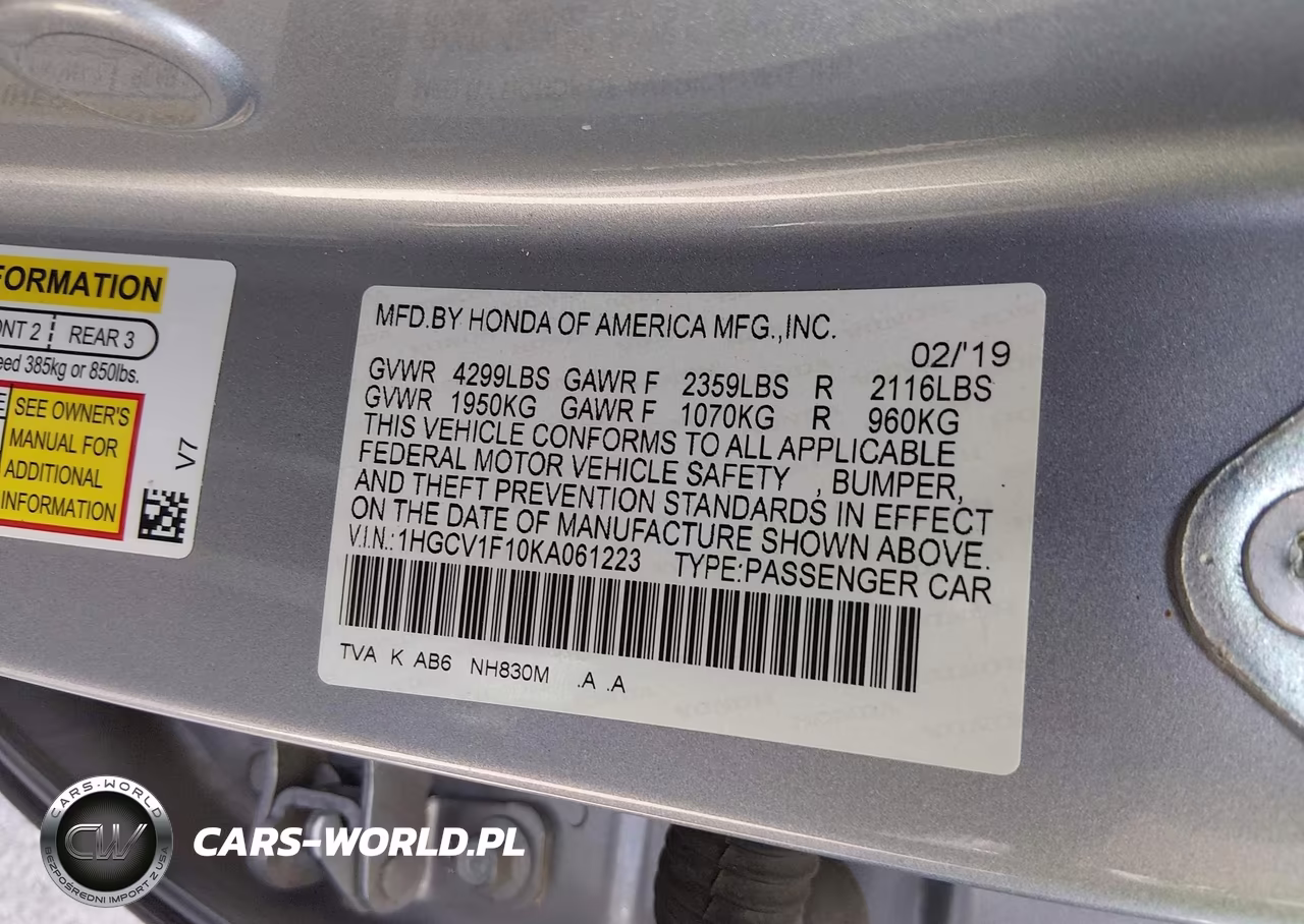 2019 Honda Accord Lx VIN:1HGCV1F10KA061223 - 9