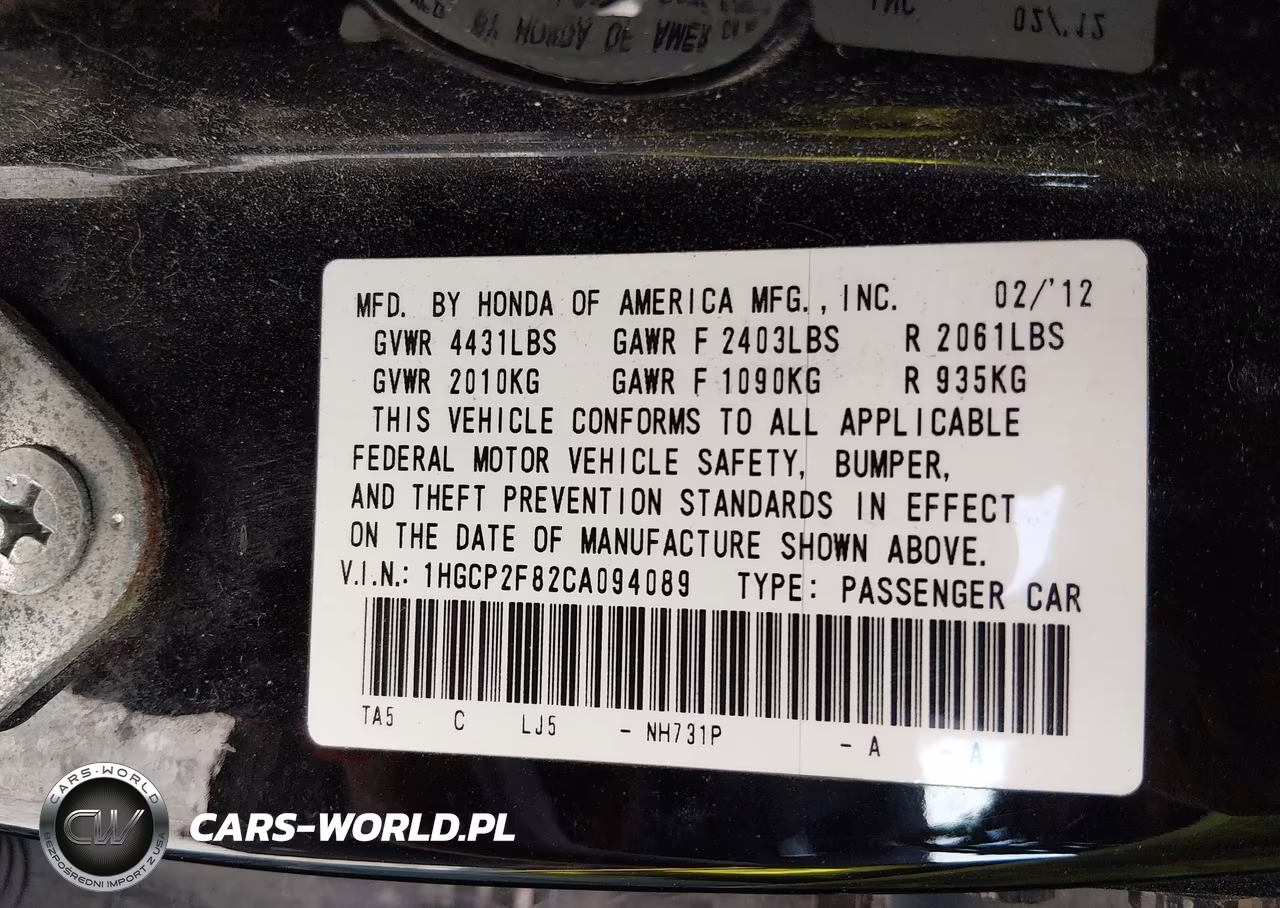 2012 Honda Accord 2.4 Ex-L VIN:1HGCP2F82CA094089 - 9