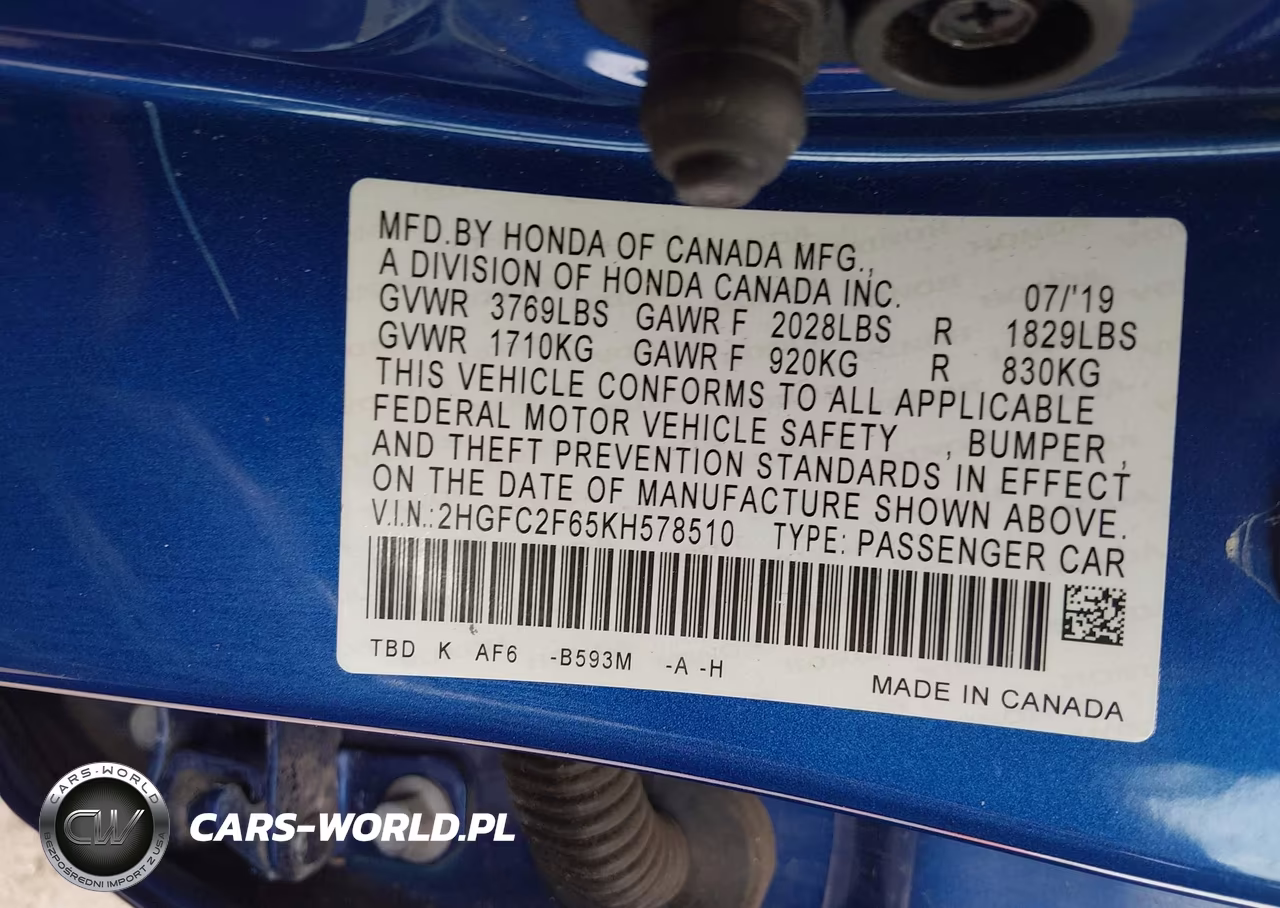 2019 Honda Civic Lx VIN:2HGFC2F65KH578510 - 9