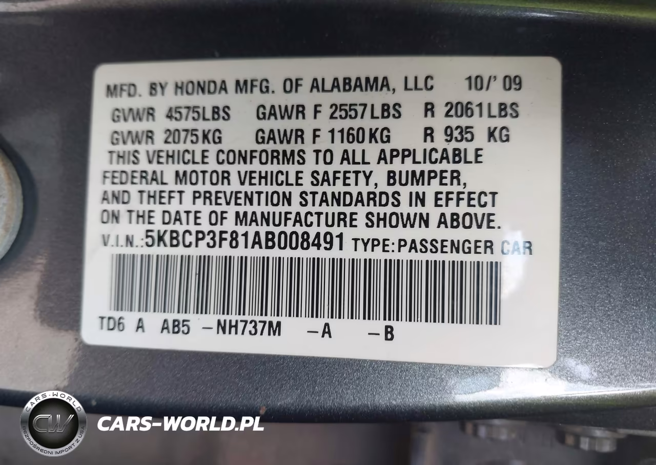 2010 Honda Accord 3.5 Ex-L VIN:5KBCP3F81AB008491 - 9