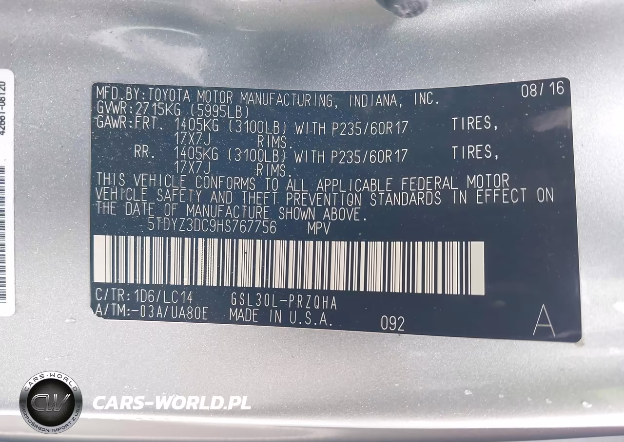 2017 Toyota Sienna Xle 8 Passenger VIN:5TDYZ3DC9HS767756 - 9