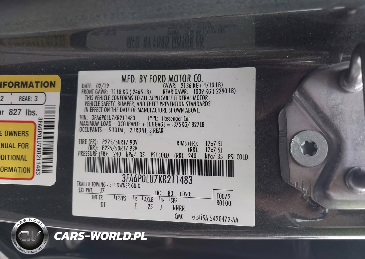 2019 Ford Fusion Hybrid Se VIN:3FA6P0LU7KR211483 - 9
