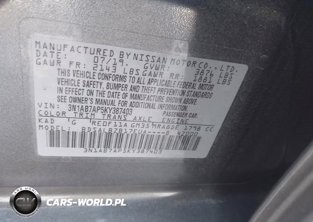 2019 Nissan Sentra S VIN:3N1AB7AP5KY387403 - 9