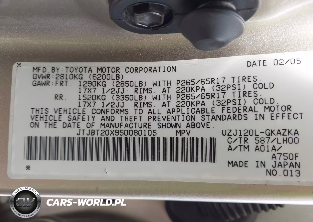 2005 Lexus Gx 470 VIN:JTJBT20X950080105 - 9