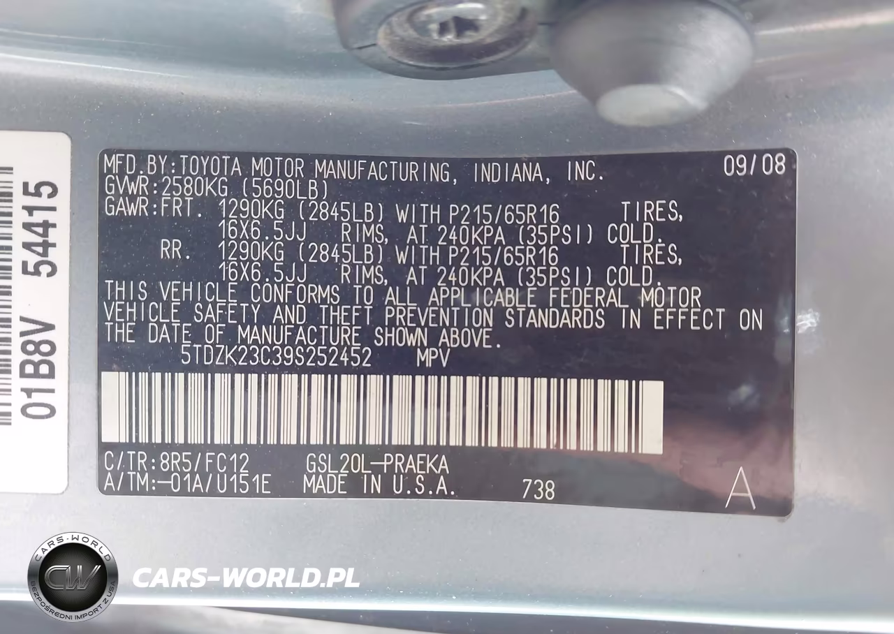 2009 Toyota Sienna Le VIN:5TDZK23C39S252452 - 9