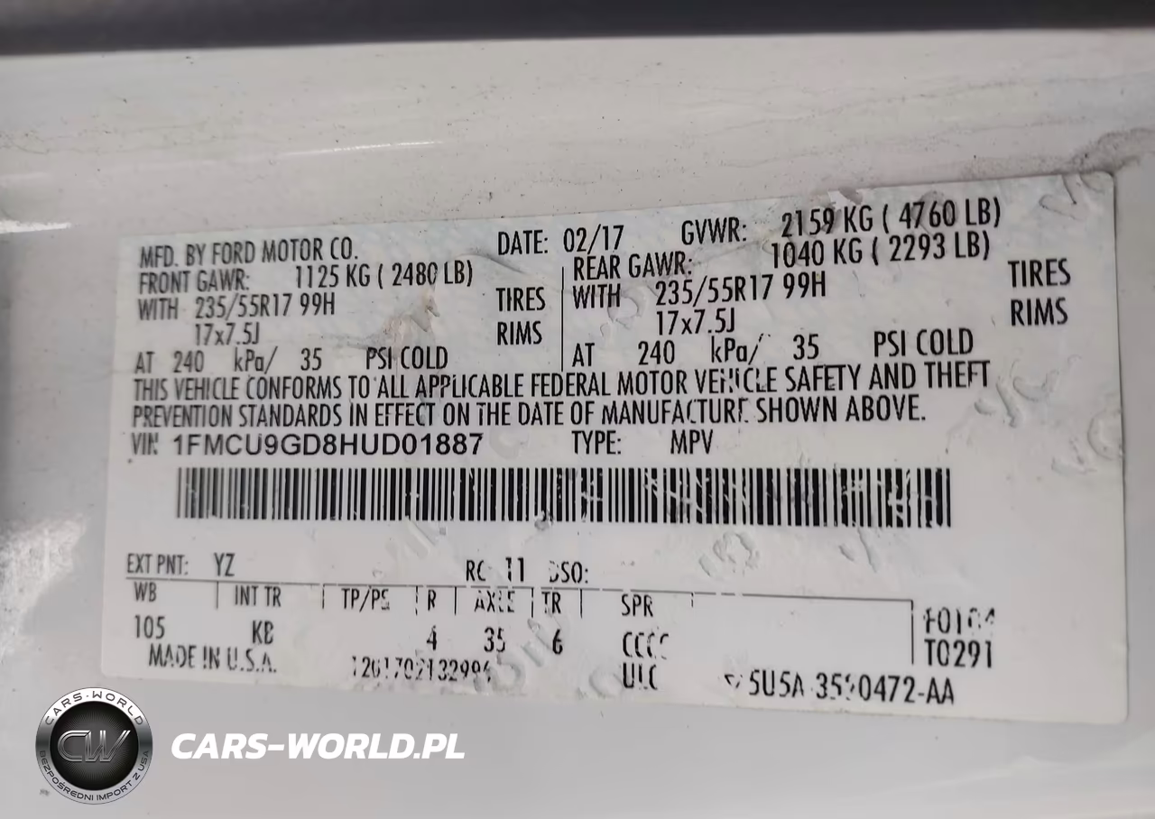 2017 Ford Escape Se VIN:1FMCU9GD8HUD01887 - 9