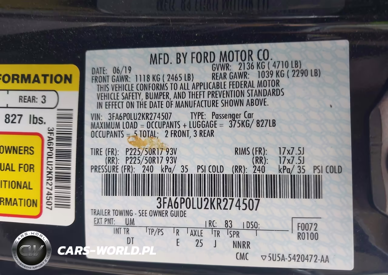 2019 Ford Fusion Hybrid Se VIN:3FA6P0LU2KR274507 - 9