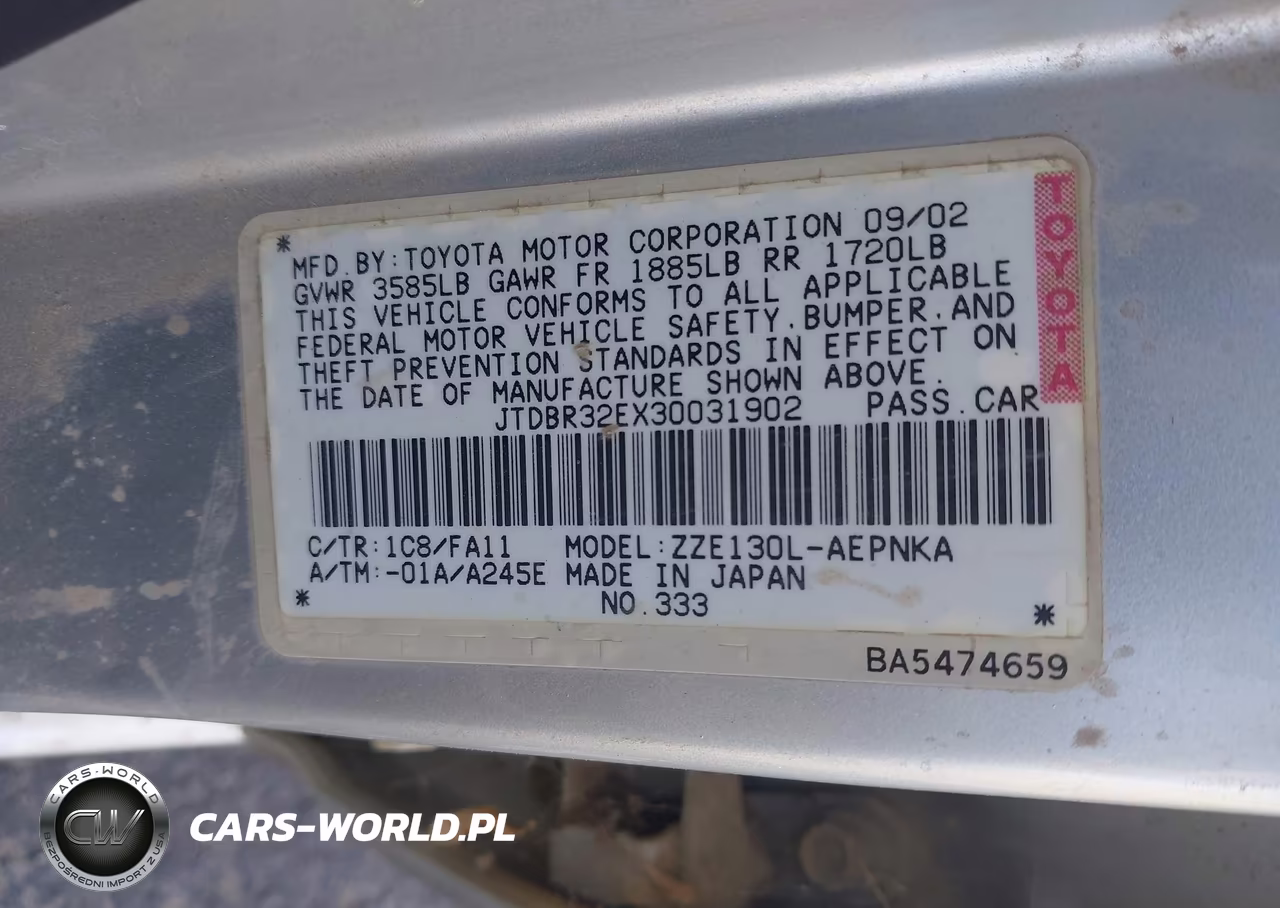 2003 Toyota Corolla Le VIN:JTDBR32EX30031902 - 9