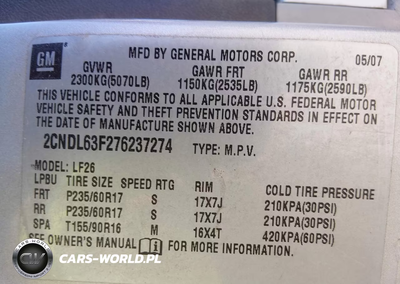 2007 Chevrolet Equinox Lt VIN:2CNDL63F276237274 - 9