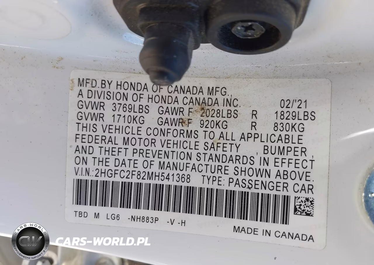 2021 Honda Civic Sport VIN:2HGFC2F82MH541368 - 9