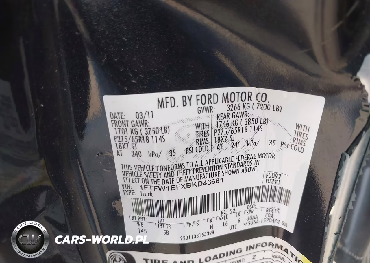 2011 Ford F-150 Fx4 VIN:1FTFW1EFXBKD43661 - 9