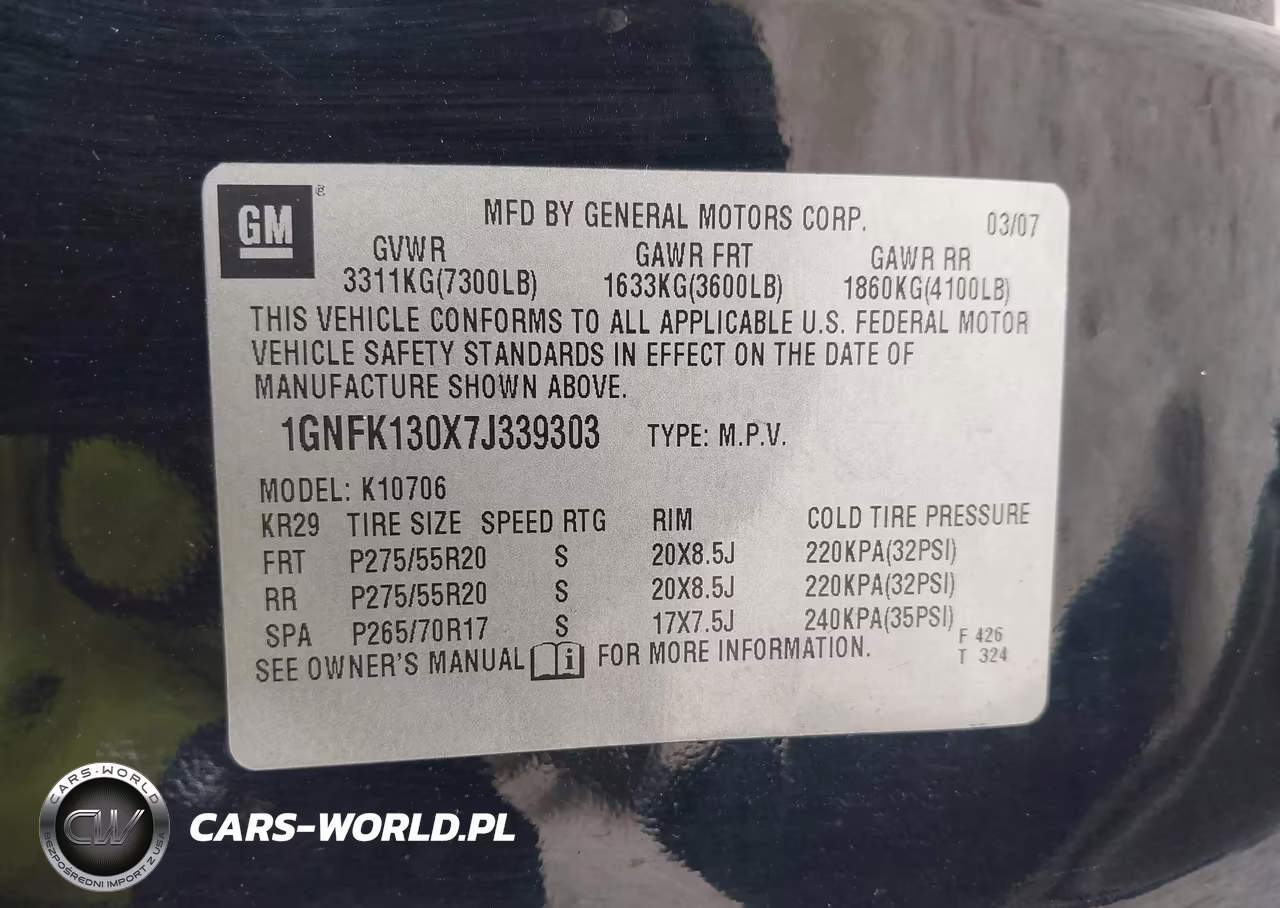 2007 Chevrolet Tahoe Lt VIN:1GNFK130X7J339303 - 9