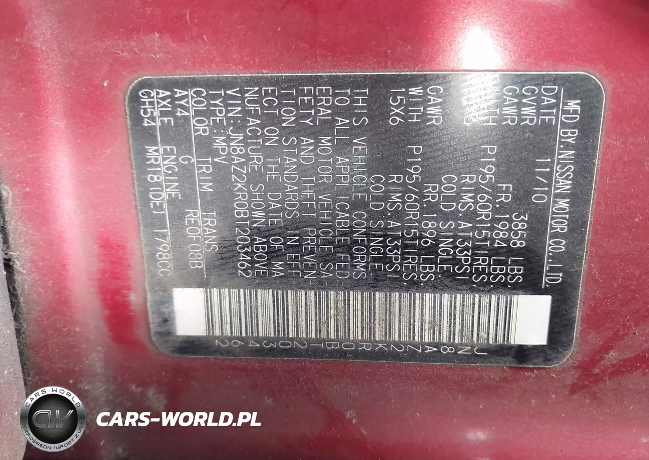 2011 Nissan Cube 1.8S VIN:JN8AZ2KR0BT203462 - 9