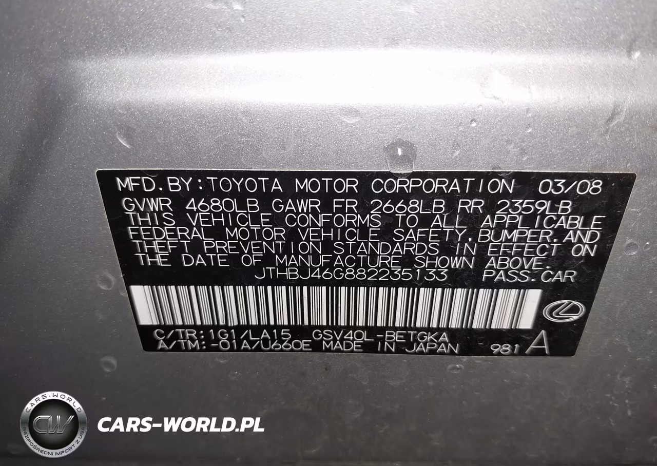 2008 Lexus Es 350 VIN:JTHBJ46G882235133 - 9