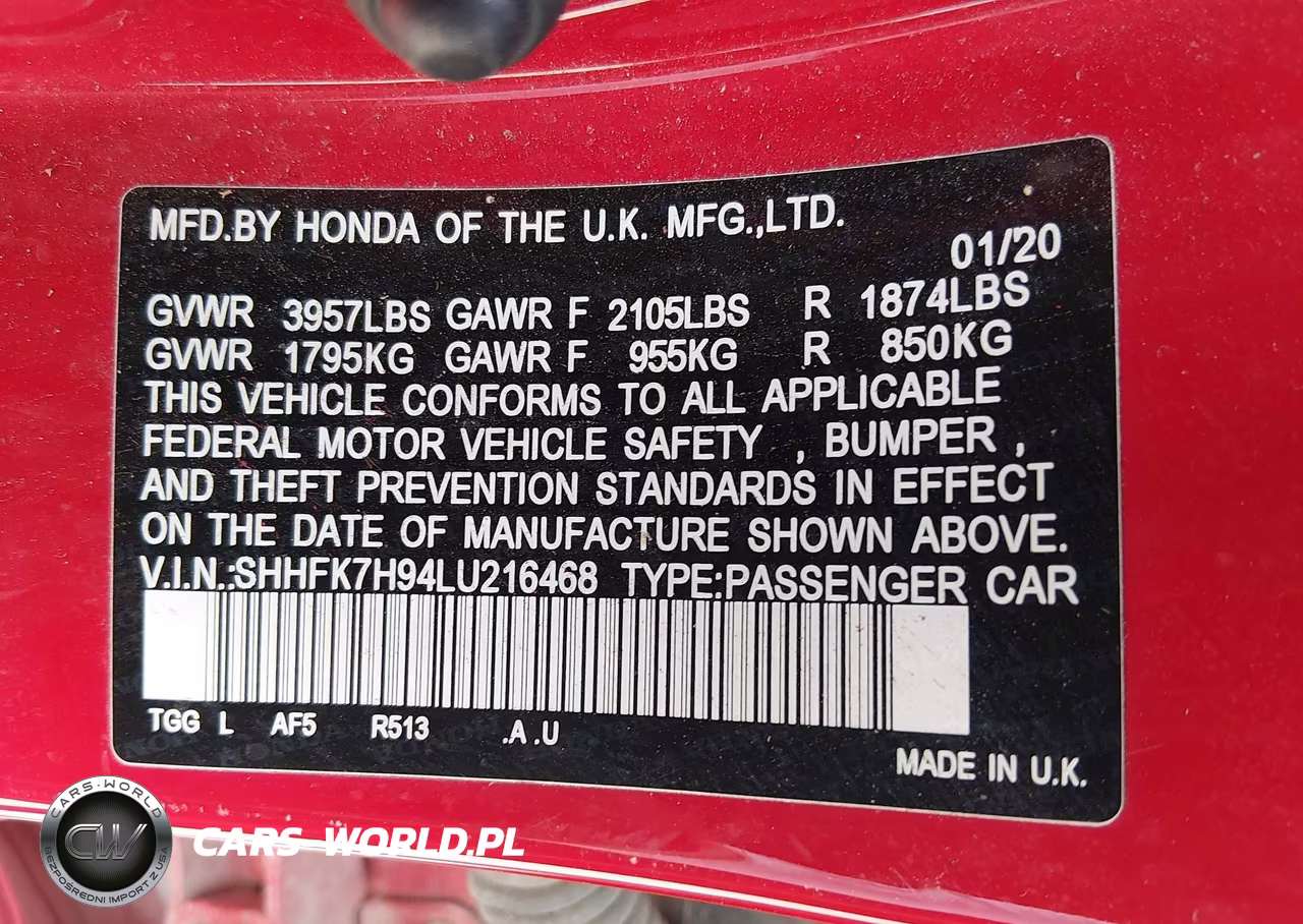 2020 Honda Civic Sport Touring VIN:SHHFK7H94LU216468 - 9