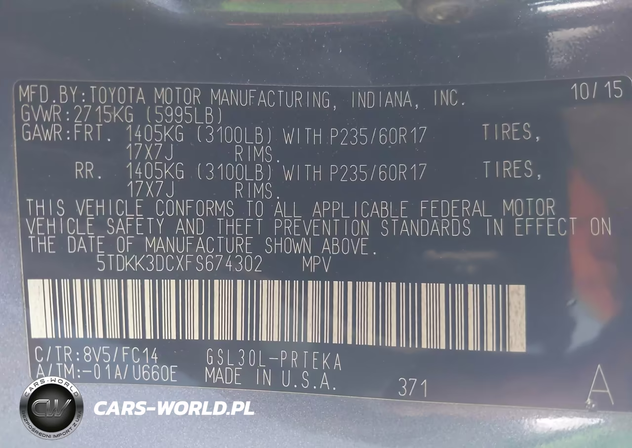 2015 Toyota Sienna Le 8 Passenger VIN:5TDKK3DCXFS674302 - 9
