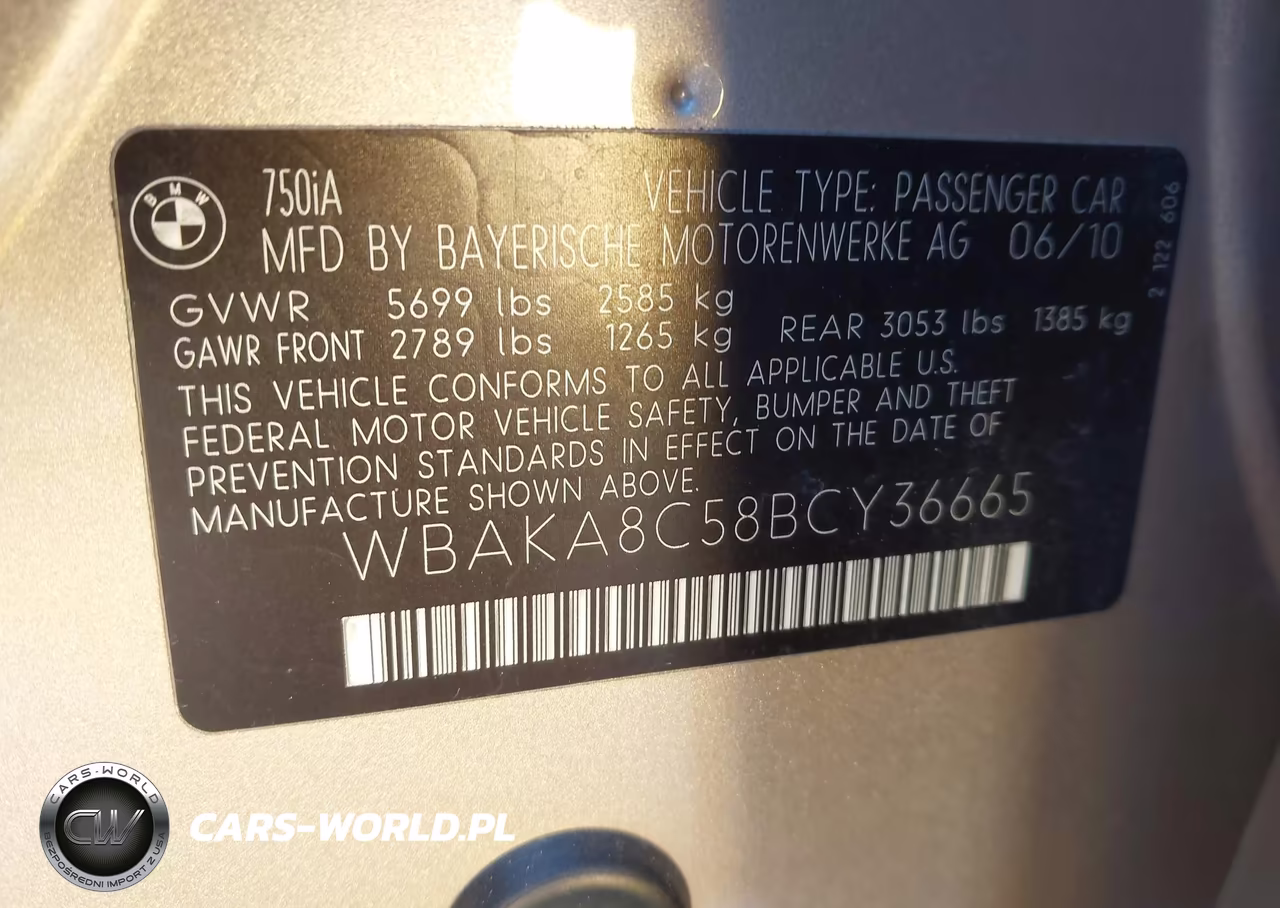 2011 BMW 750I VIN:WBAKA8C58BCY36665 - 9