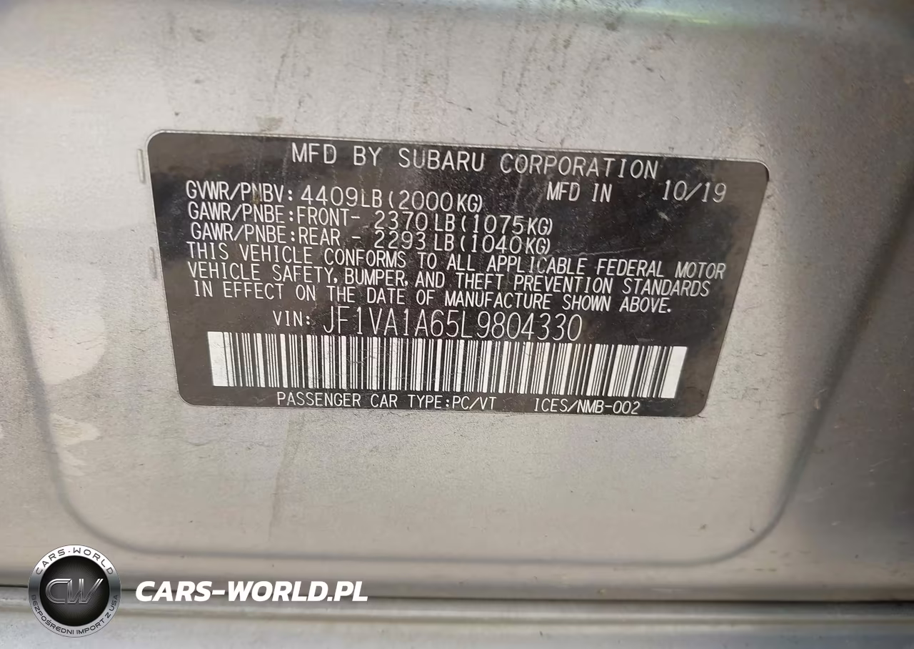 2020 Subaru Wrx VIN:JF1VA1A65L9804330 - 9