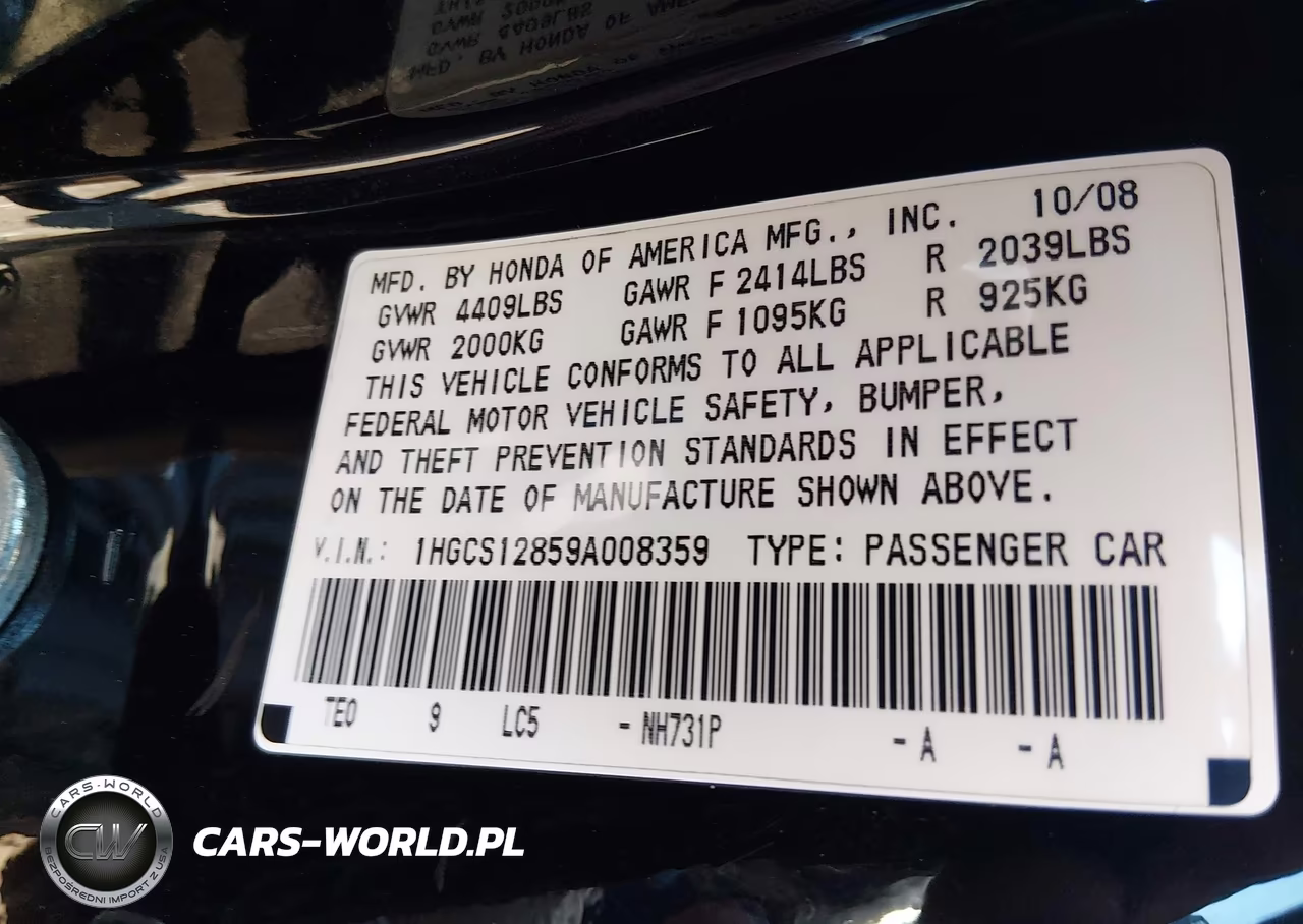 2009 Honda Accord 2.4 Ex-L VIN:1HGCS12859A008359 - 9