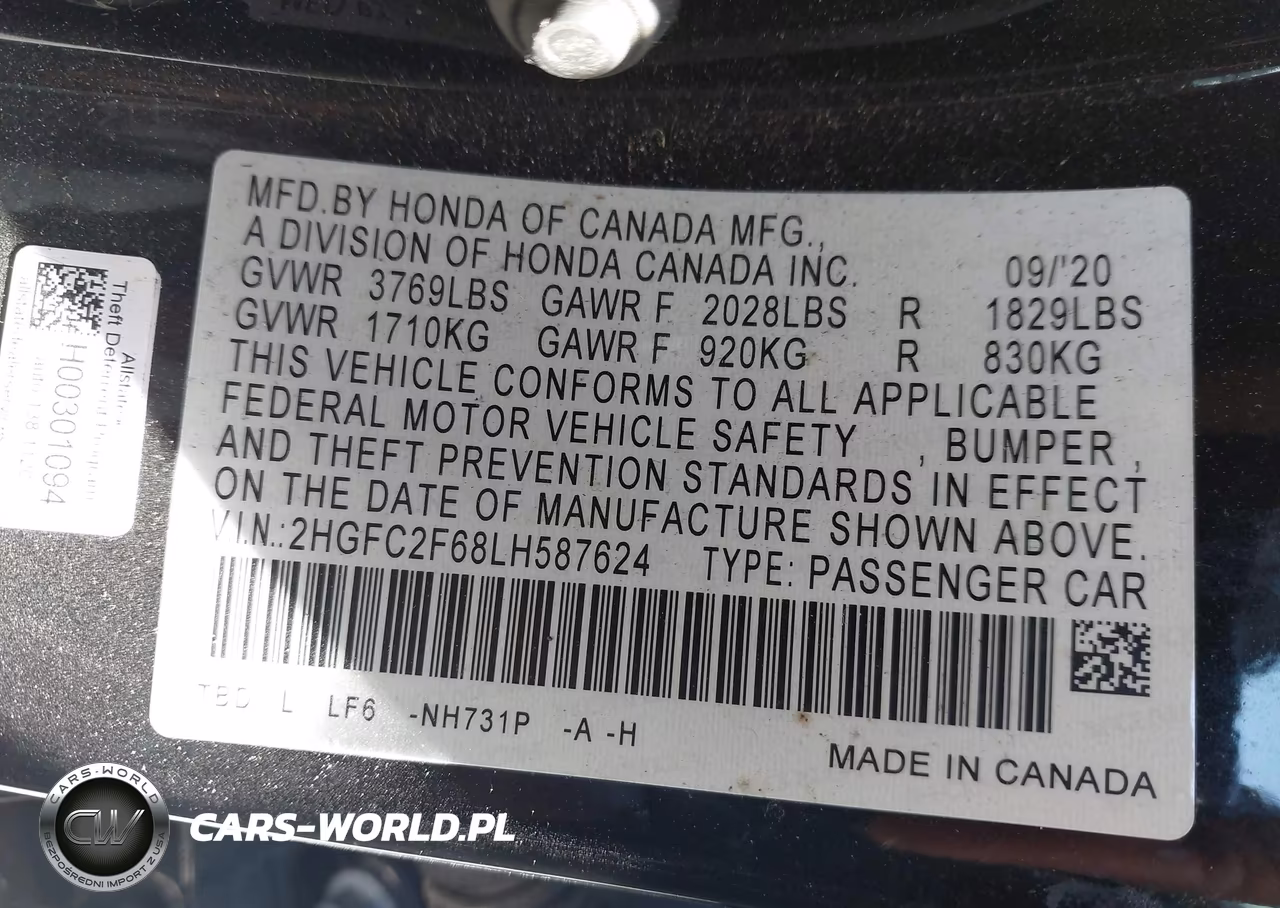 2020 Honda Civic Lx VIN:2HGFC2F68LH587624 - 9