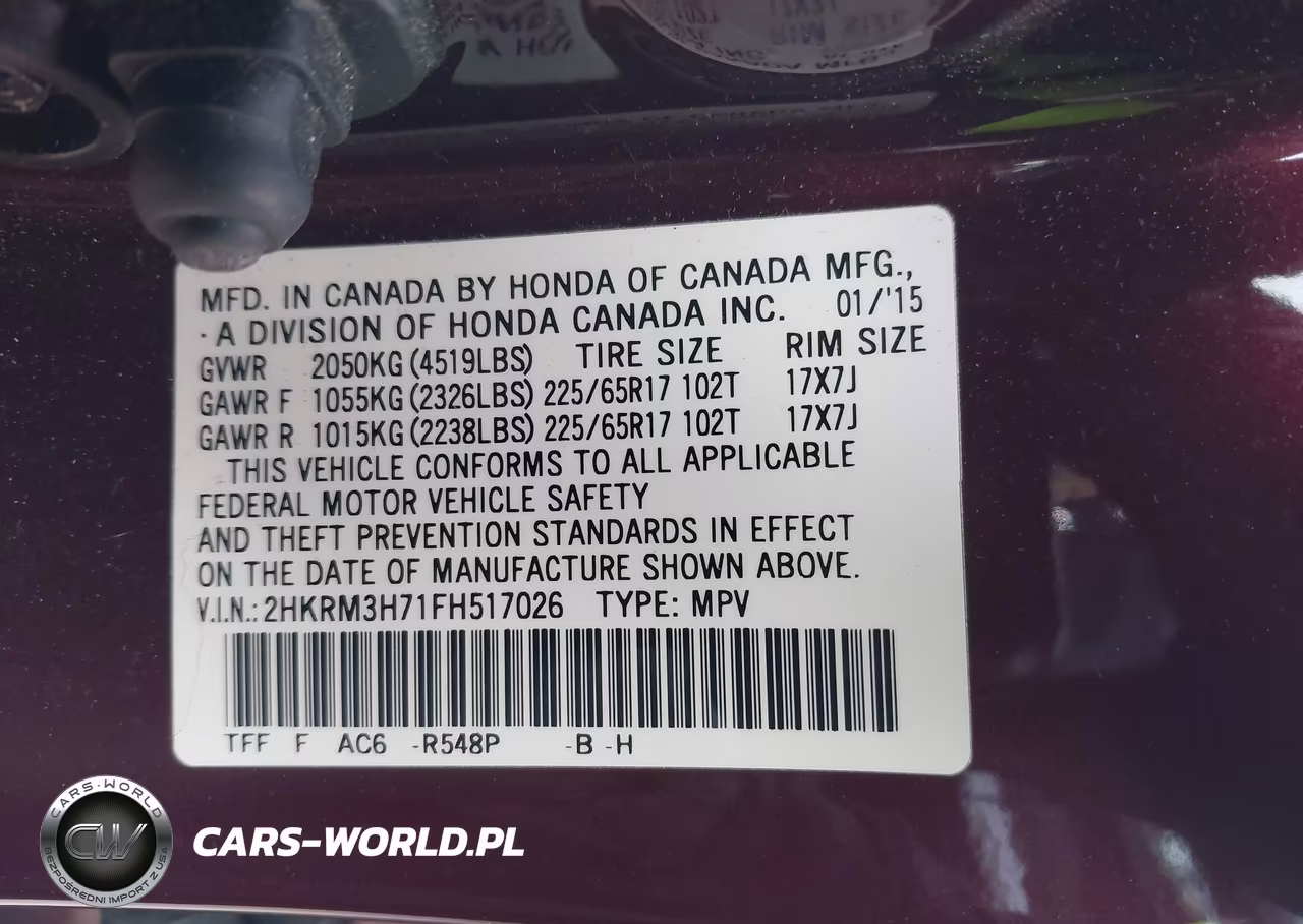 2015 Honda Cr-V Ex-L VIN:2HKRM3H71FH517026 - 9