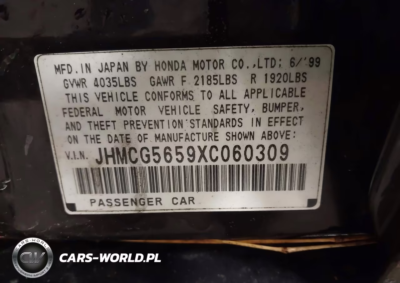1999 Honda Accord Ex VIN:JHMCG5659XC060309 - 9
