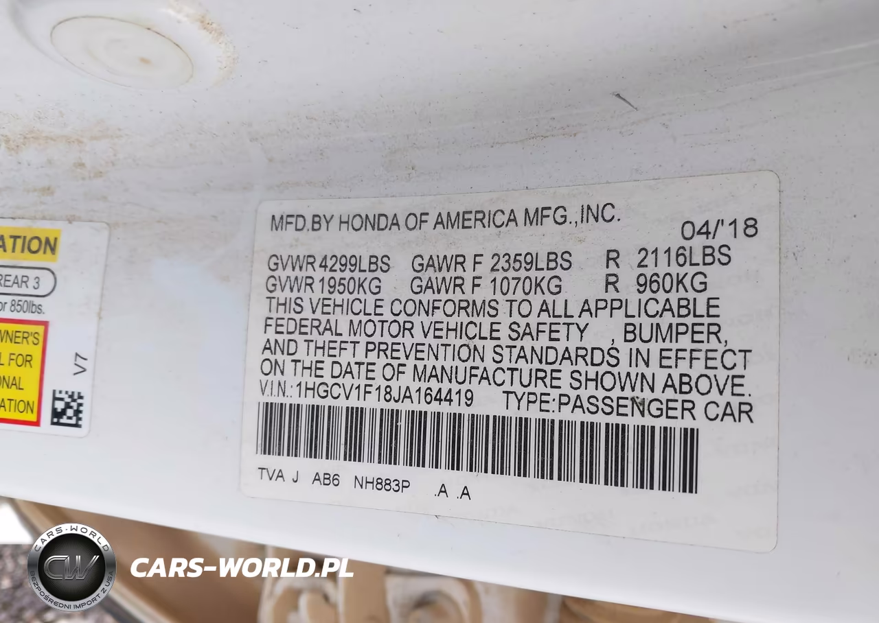 2018 Honda Accord Lx VIN:1HGCV1F18JA164419 - 9