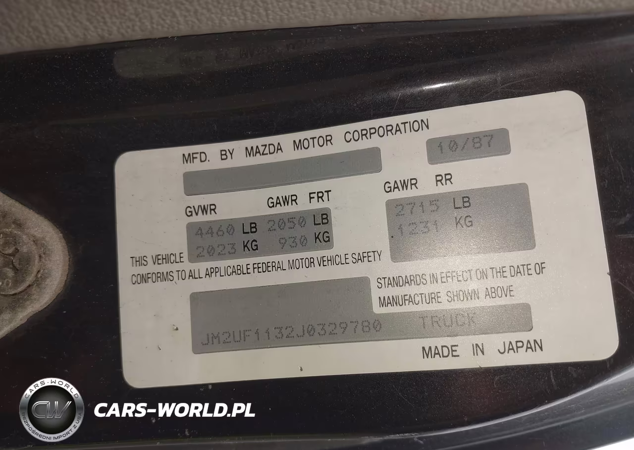 1988 Mazda B2200 Short Bed VIN:JM2UF1132J0329780 - 9