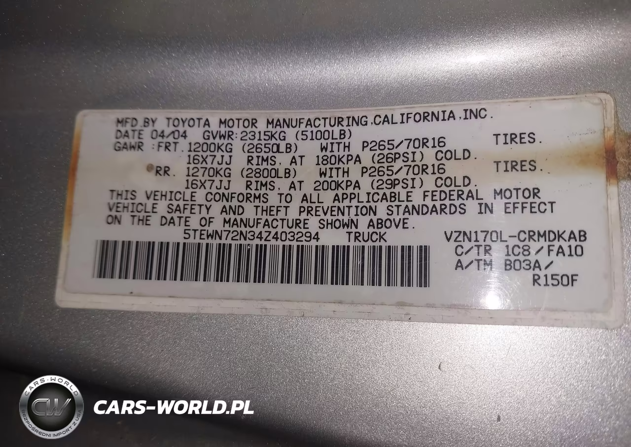 2004 Toyota Tacoma Base V6 VIN:5TEWN72N34Z403294 - 9