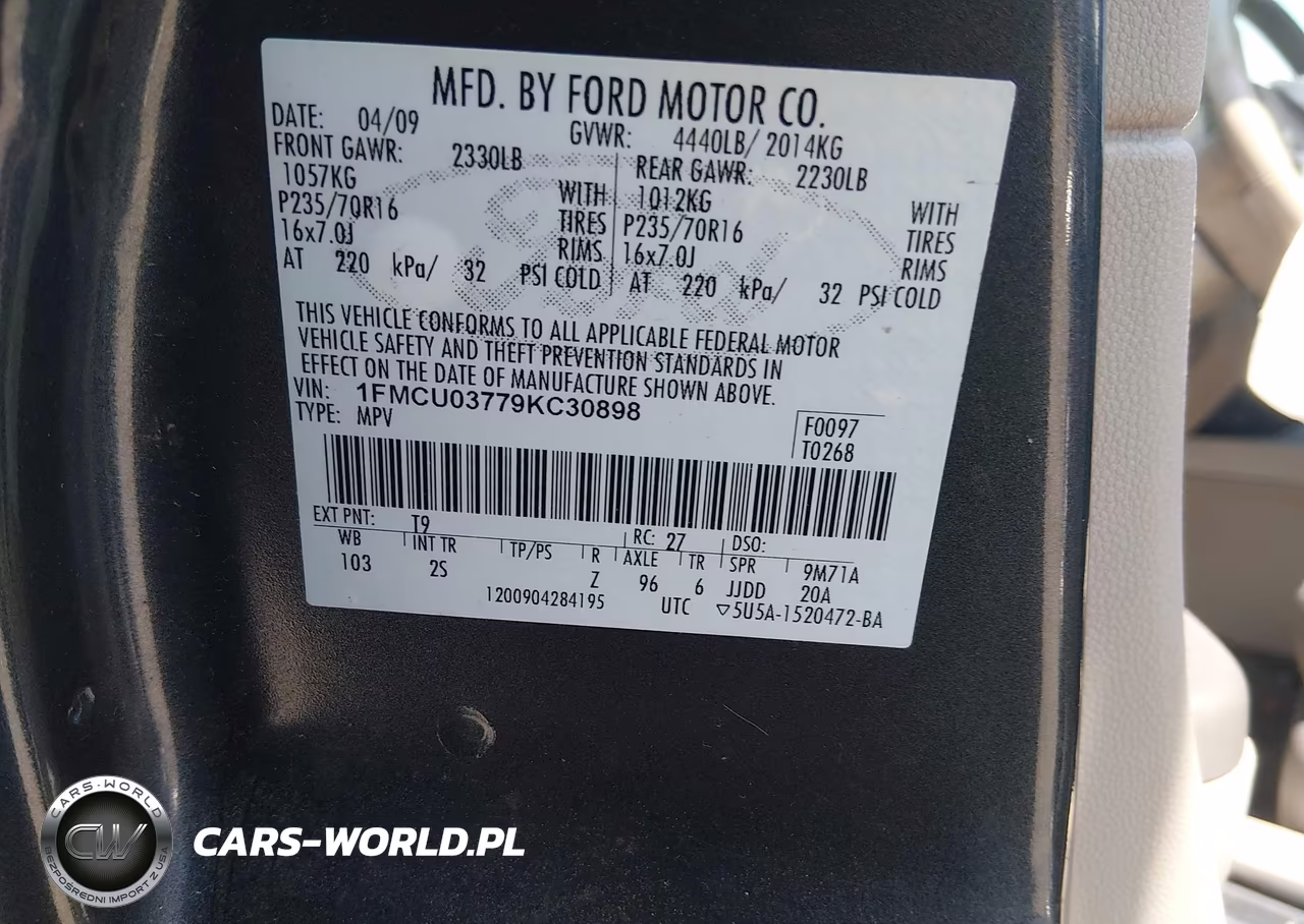 2009 Ford Escape Xlt VIN:1FMCU03779KC30898 - 9